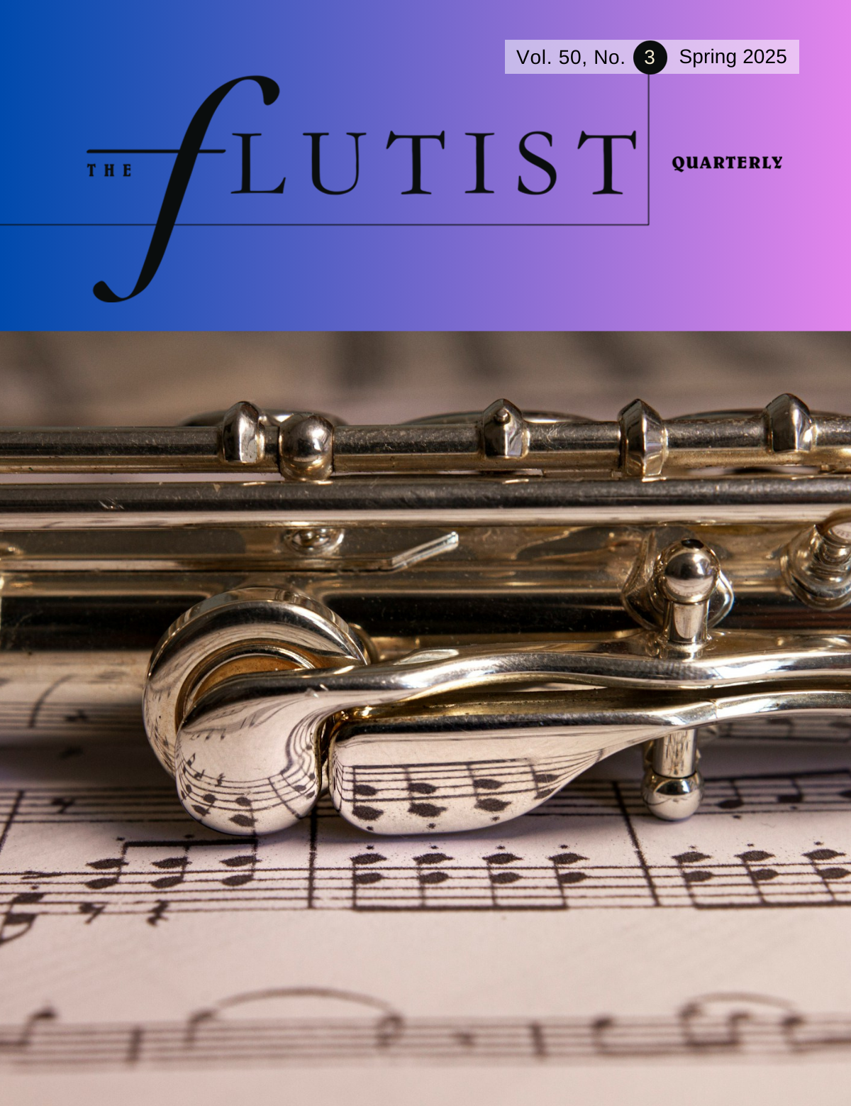 Spring 2025 Cover: A flute rests atop sheet music.