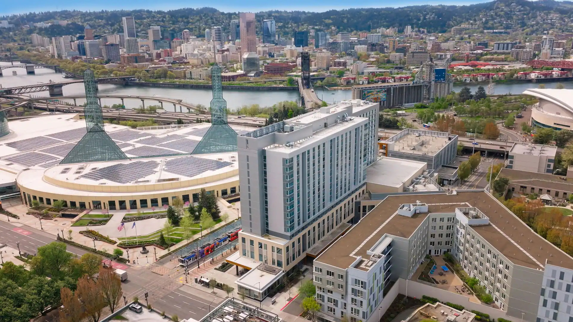 PDXRP-P0112-Aerial-Exterior-Convention-Center-River.16x9